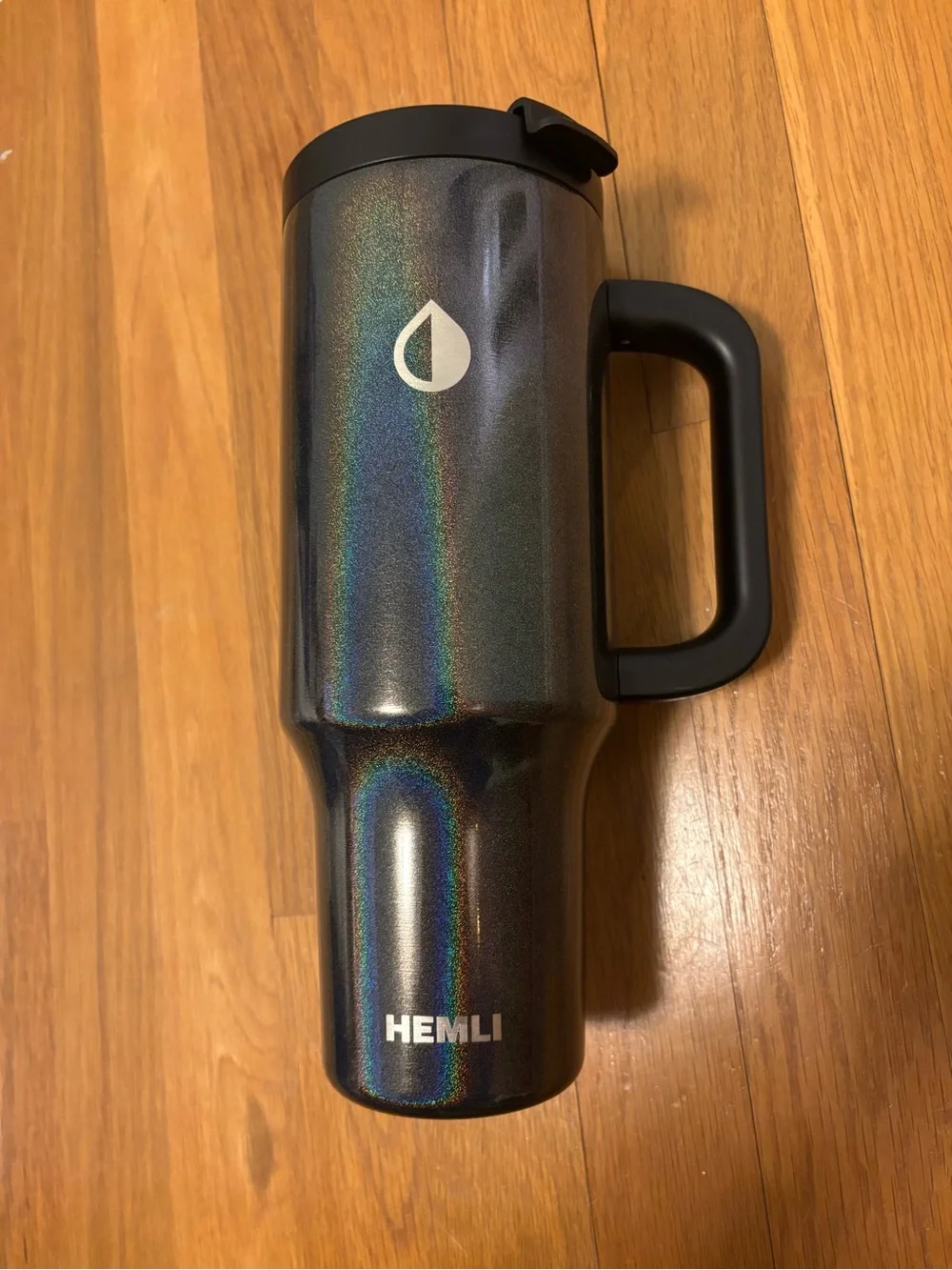 Iridescent Black Travel Mug with Handle - Black